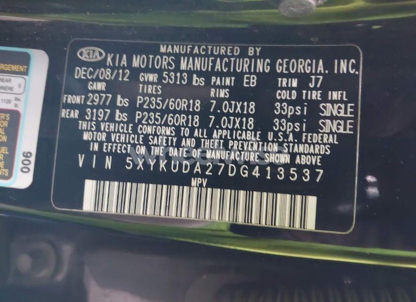 Photo 9 of 2013 Kia Sorento EX V6 (VIN 5XYKUDA27DG413537)
