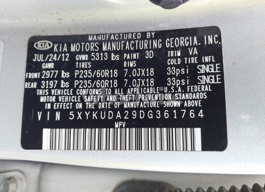 Photo 9 of 2013 Kia Sorento EX V6 (VIN 5XYKUDA29DG361764)