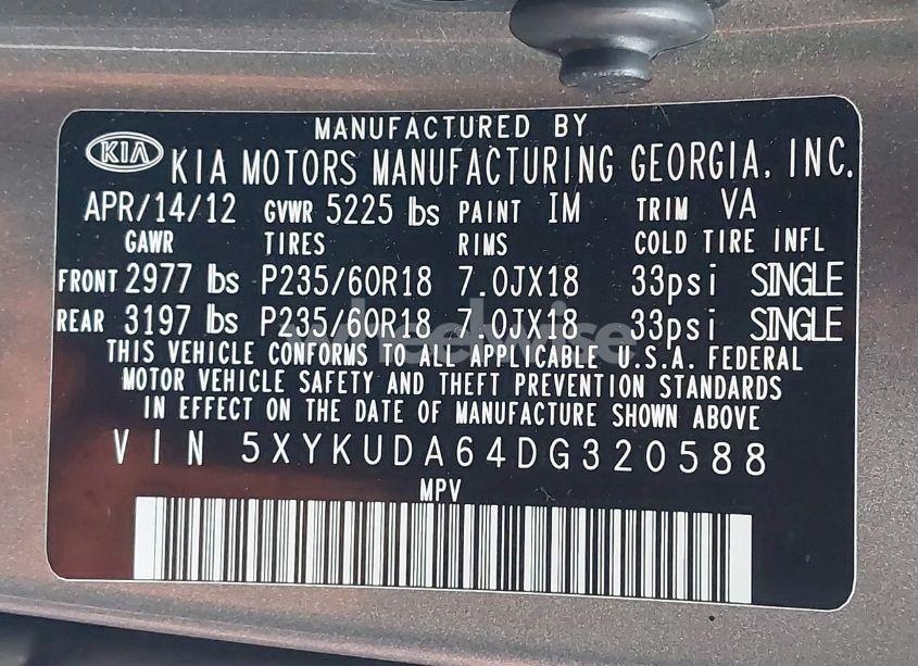 Photo 9 of 2013 Kia Sorento EX (VIN 5XYKUDA64DG320588)