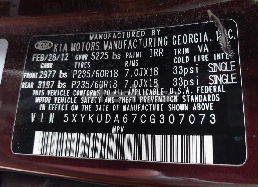 Photo 9 of 2012 Kia Sorento EX (VIN 5XYKUDA67CG307073)