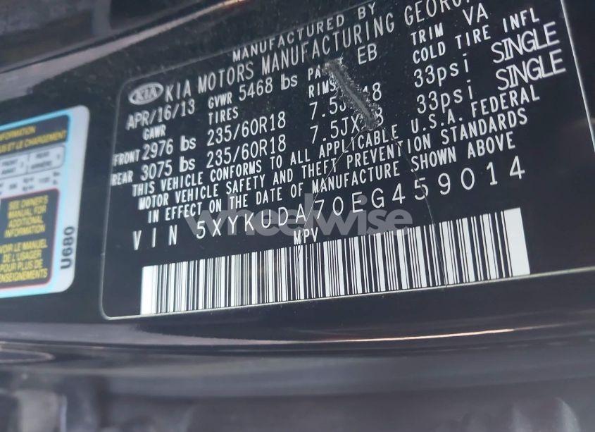 Photo 9 of 2014 Kia Sorento EX V6 (VIN 5XYKUDA70EG459014)