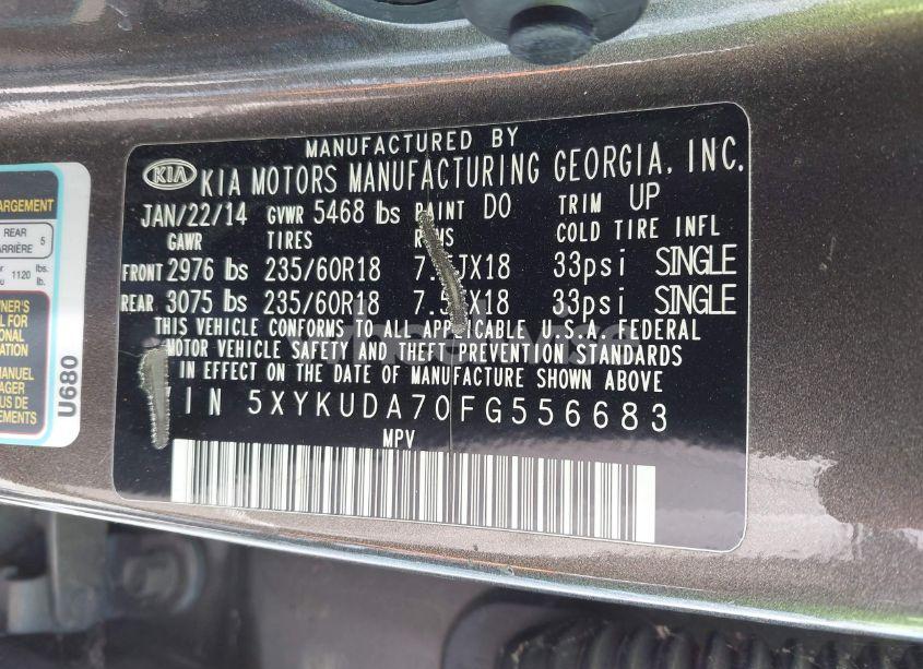 Photo 9 of 2015 Kia Sorento EX V6 (VIN 5XYKUDA70FG556683)