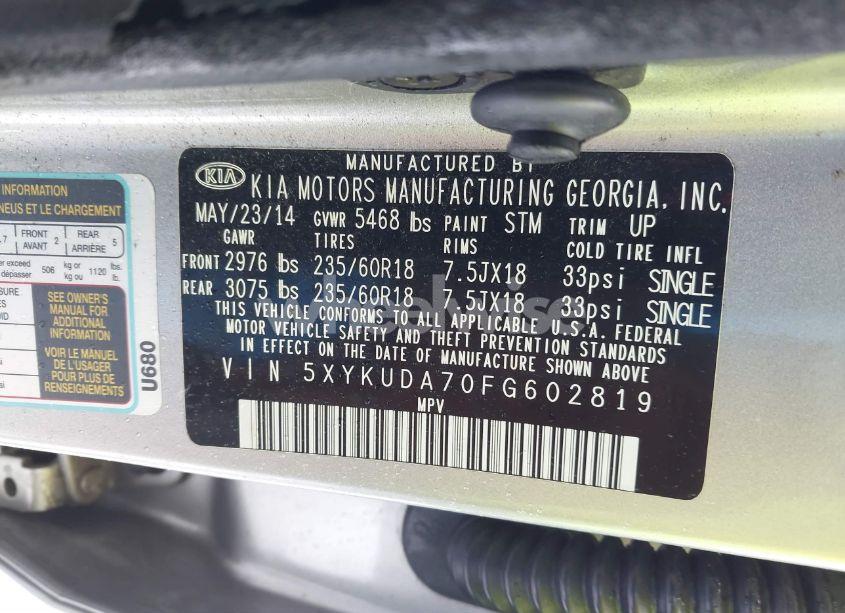 Photo 9 of 2015 Kia Sorento EX V6 (VIN 5XYKUDA70FG602819)