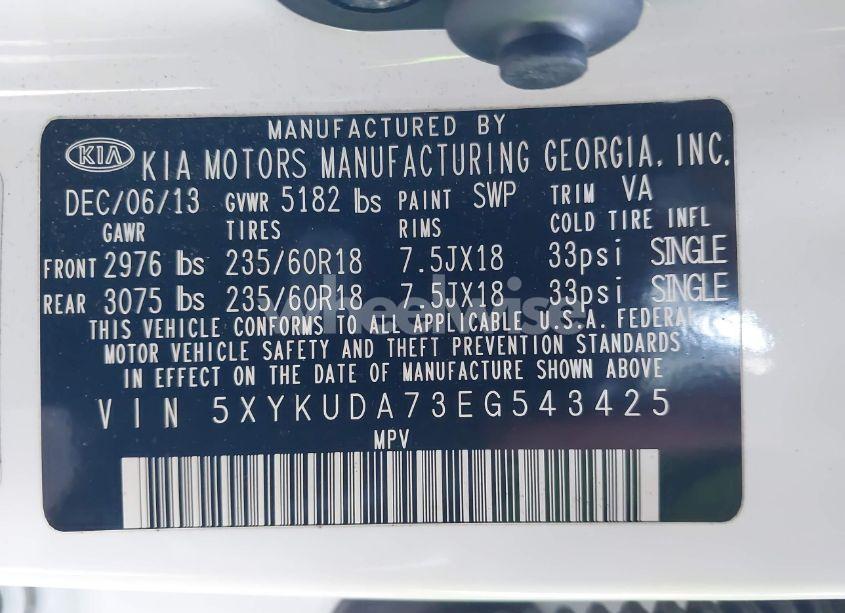 Photo 9 of 2014 Kia Sorento EX V6 (VIN 5XYKUDA73EG543425)