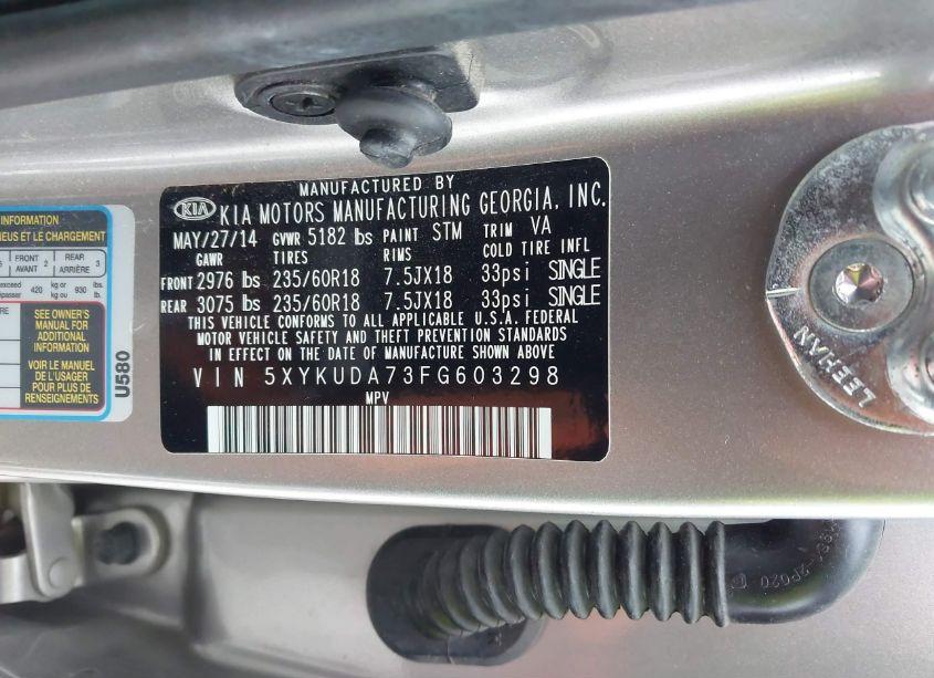 Photo 9 of 2015 Kia Sorento EX V6 (VIN 5XYKUDA73FG603298)