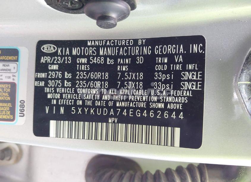 Photo 9 of 2014 Kia Sorento EX V6 (VIN 5XYKUDA74EG462644)