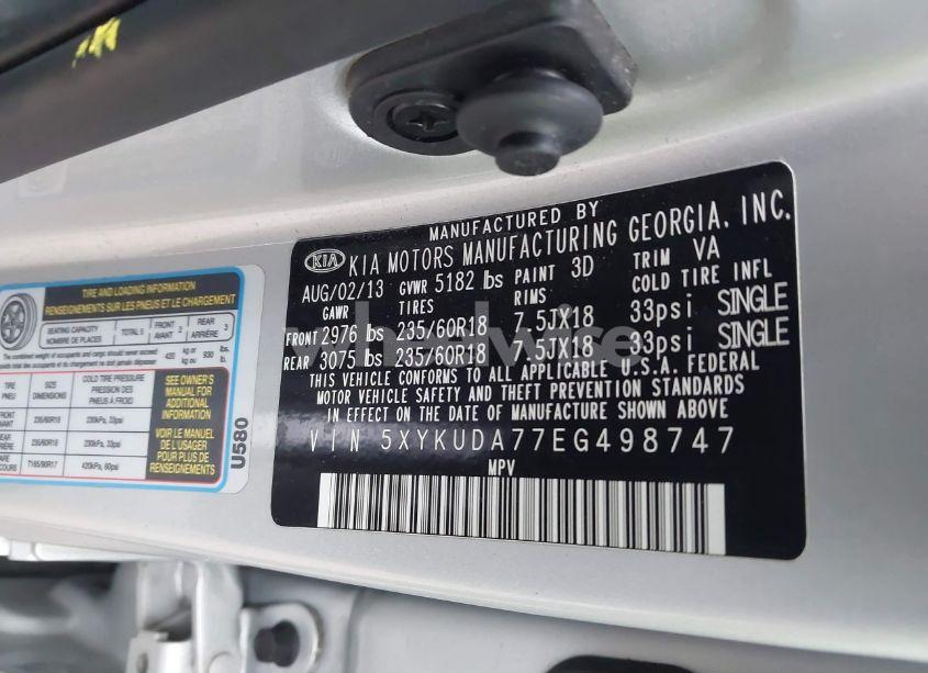 Photo 9 of 2014 Kia Sorento EX V6 (VIN 5XYKUDA77EG498747)