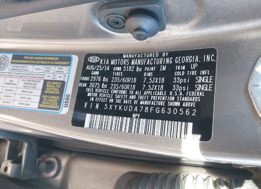 Photo 9 of 2015 Kia Sorento EX V6 (VIN 5XYKUDA78FG630562)