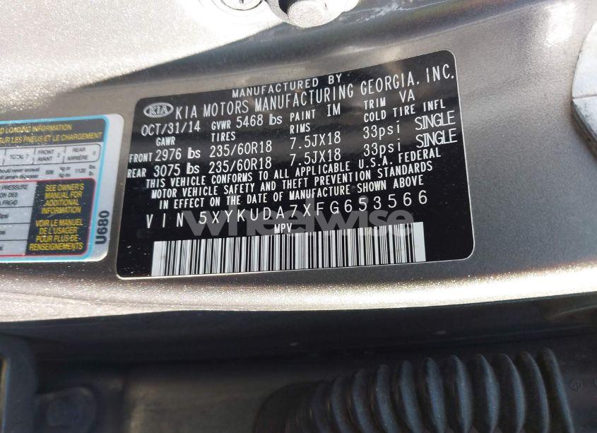 Photo 9 of 2015 Kia Sorento EX V6 (VIN 5XYKUDA7XFG653566)