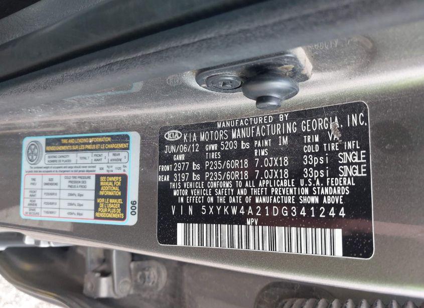 Photo 9 of 2013 Kia Sorento SX (VIN 5XYKW4A21DG341244)