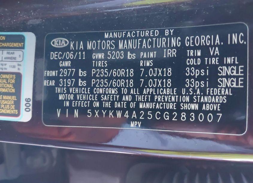 Photo 9 of 2012 Kia Sorento SX V6 (VIN 5XYKW4A25CG283007)