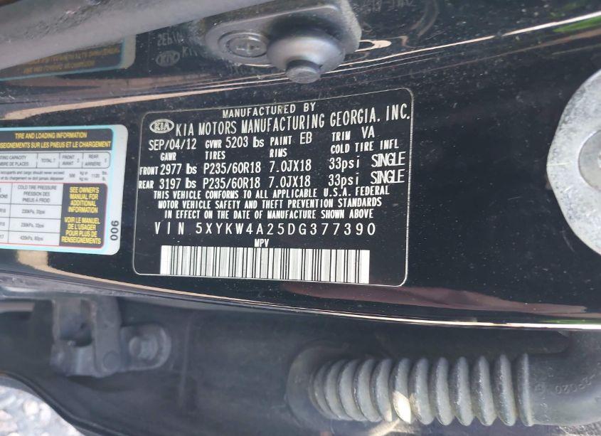 Photo 9 of 2013 Kia Sorento SX (VIN 5XYKW4A25DG377390)