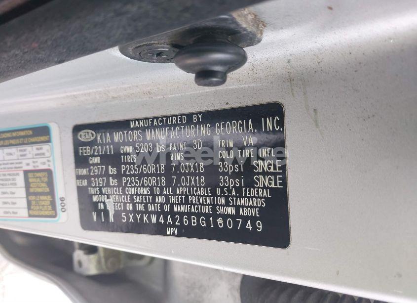 Photo 9 of 2011 Kia Sorento SX V6 (VIN 5XYKW4A26BG160749)