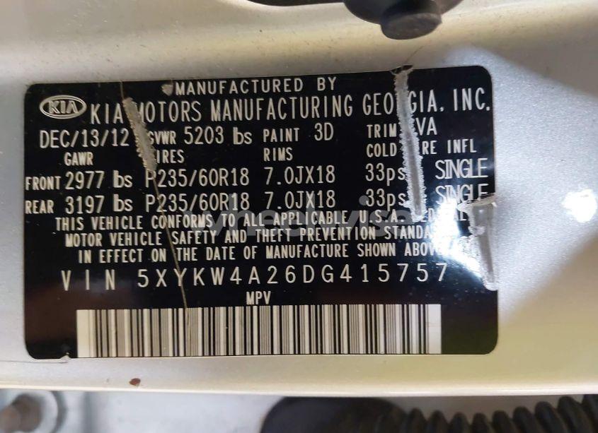 Photo 9 of 2013 Kia Sorento SX (VIN 5XYKW4A26DG415757)