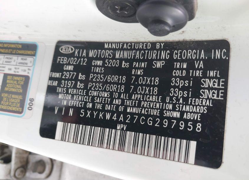 Photo 9 of 2012 Kia Sorento SX V6 (VIN 5XYKW4A27CG297958)