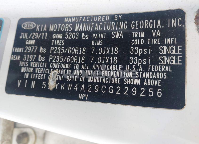 Photo 9 of 2012 Kia Sorento SX V6 (VIN 5XYKW4A29CG229256)