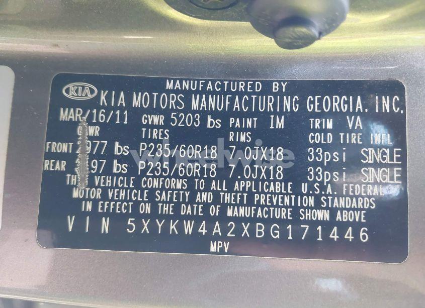 Photo 9 of 2011 Kia Sorento SX V6 (VIN 5XYKW4A2XBG171446)