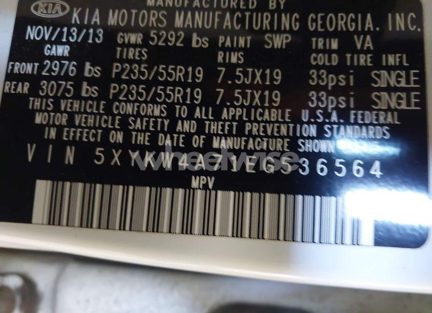 Photo 9 of 2014 Kia Sorento SX (VIN 5XYKW4A71EG536564)