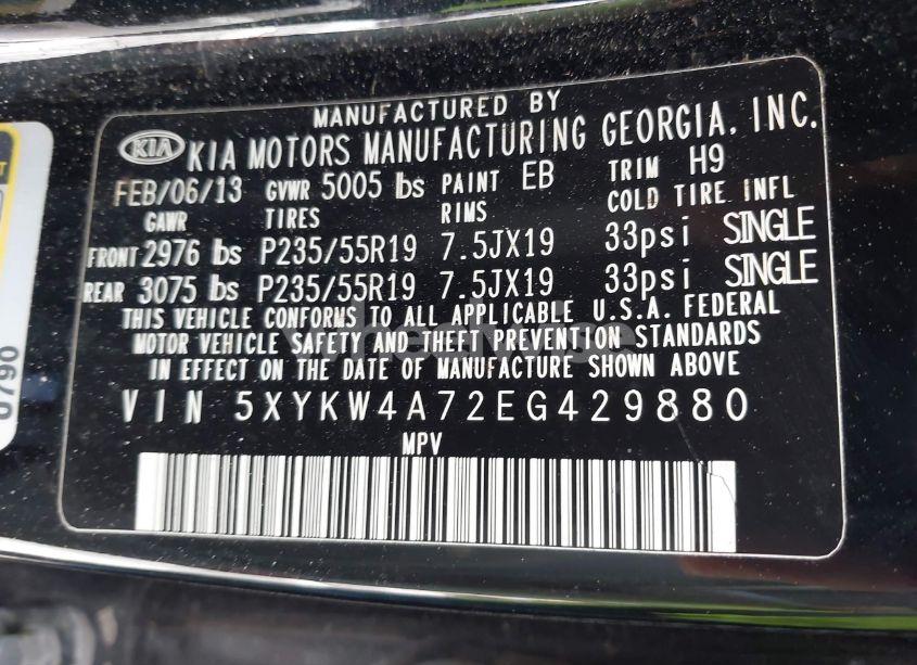 Photo 9 of 2014 Kia Sorento SX (VIN 5XYKW4A72EG429880)