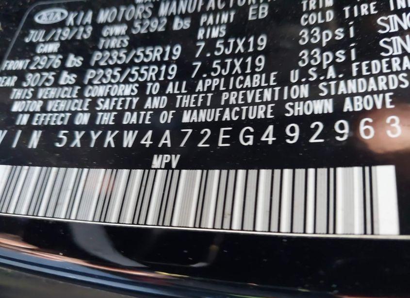 Photo 9 of 2014 Kia Sorento LIMITED V6 (VIN 5XYKW4A72EG492963)