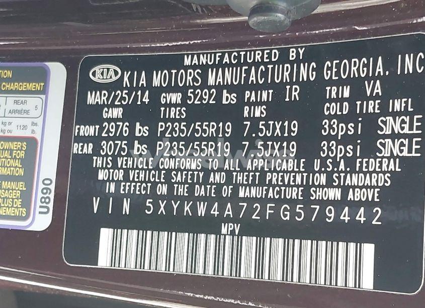 Photo 9 of 2015 Kia Sorento SX V6 (VIN 5XYKW4A72FG579442)