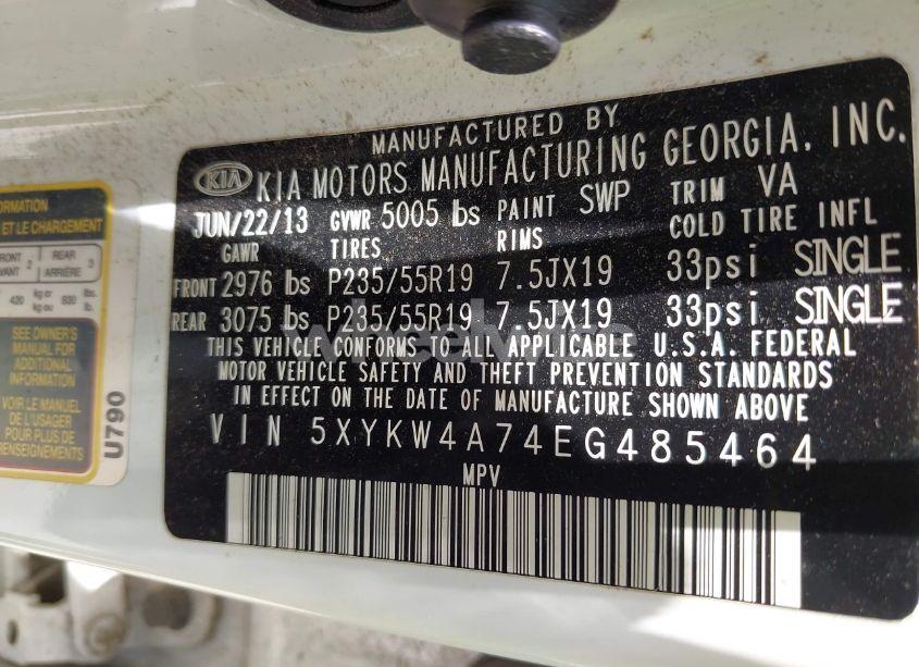 Photo 9 of 2014 Kia Sorento LIMITED V6 (VIN 5XYKW4A74EG485464)