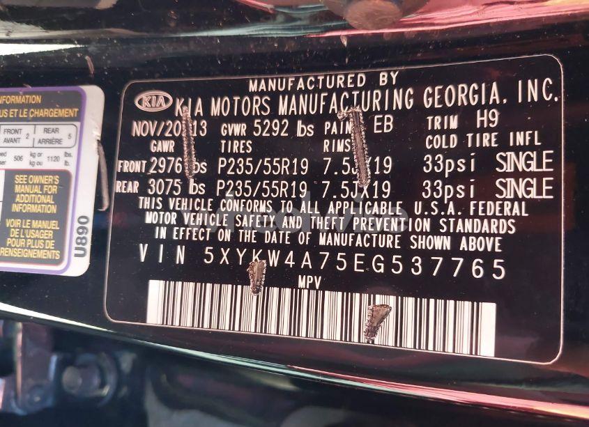 Photo 9 of 2014 Kia Sorento SX (VIN 5XYKW4A75EG537765)