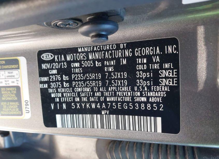 Photo 9 of 2014 Kia Sorento LIMITED V6 (VIN 5XYKW4A75EG538852)