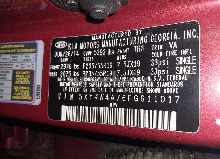 Photo 9 of 2015 Kia Sorento SX V6 (VIN 5XYKW4A76FG611017)