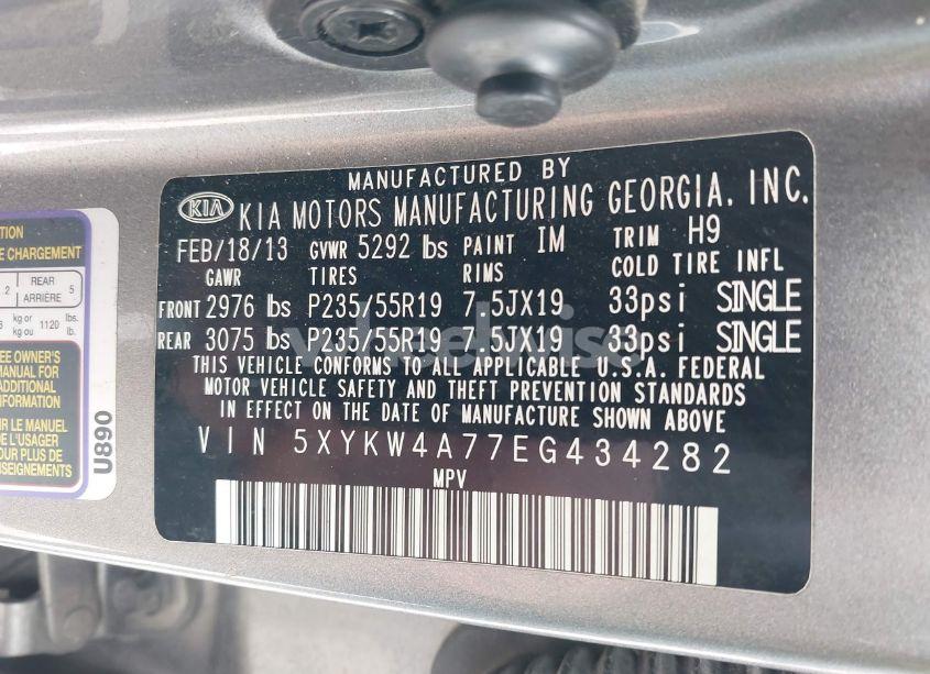 Photo 9 of 2014 Kia Sorento SX (VIN 5XYKW4A77EG434282)