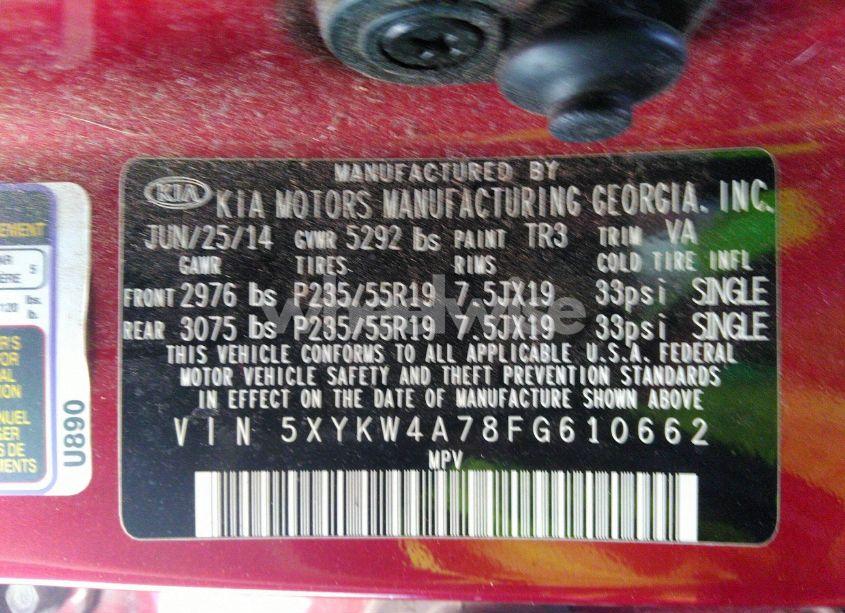 Photo 9 of 2015 Kia Sorento SX V6 (VIN 5XYKW4A78FG610662)