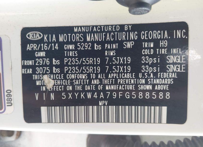 Photo 9 of 2015 Kia Sorento SX V6 (VIN 5XYKW4A79FG588588)