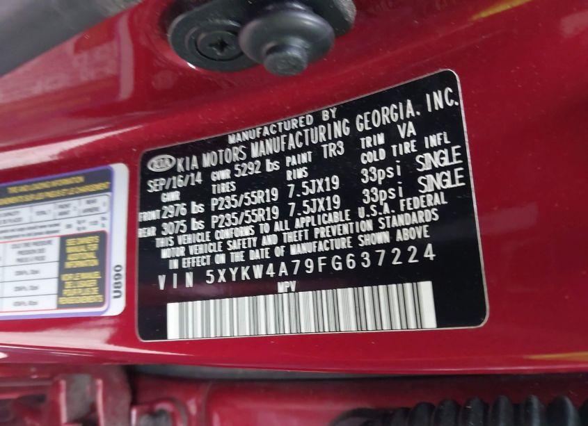 Photo 9 of 2015 Kia Sorento SX V6 (VIN 5XYKW4A79FG637224)