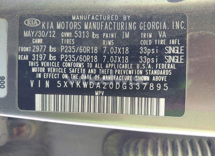 Photo 9 of 2013 Kia Sorento SX V6 (VIN 5XYKWDA20DG337895)