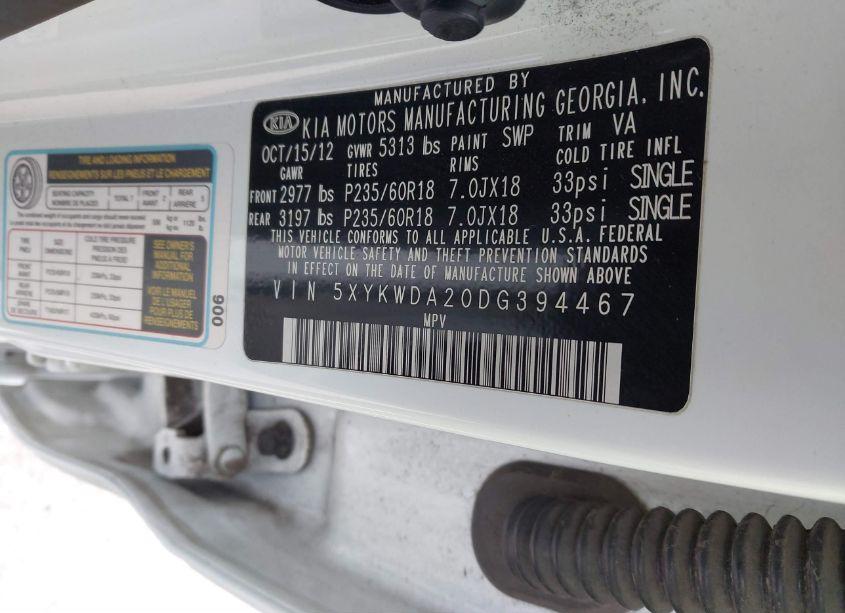 Photo 9 of 2013 Kia Sorento SX V6 (VIN 5XYKWDA20DG394467)