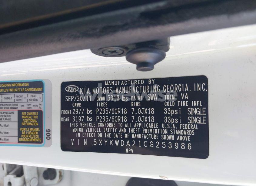 Photo 9 of 2012 Kia Sorento SX V6 (VIN 5XYKWDA21CG253986)