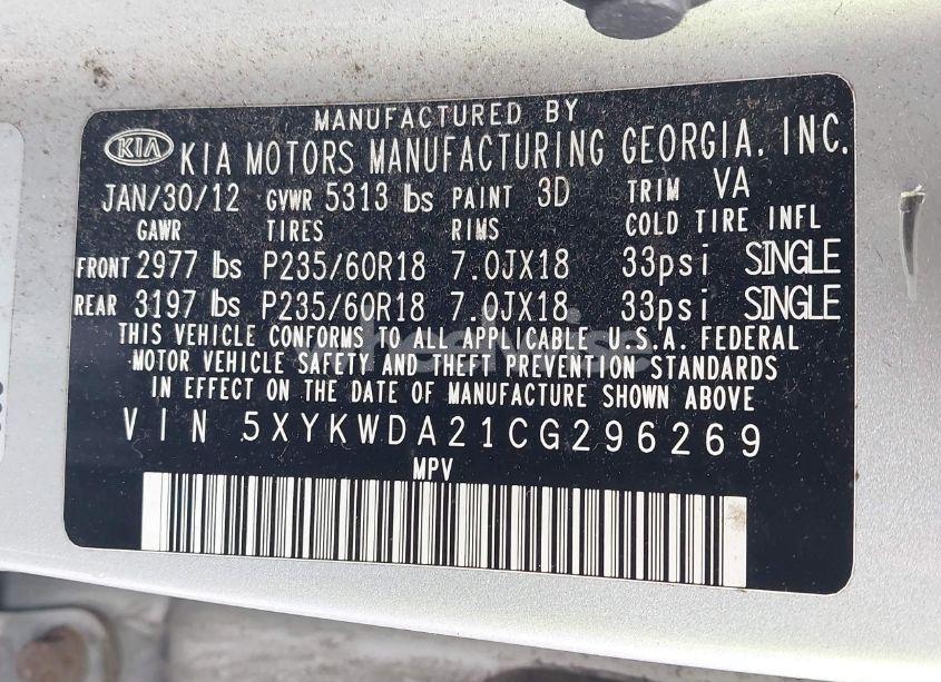 Photo 9 of 2012 Kia Sorento SX V6 (VIN 5XYKWDA21CG296269)