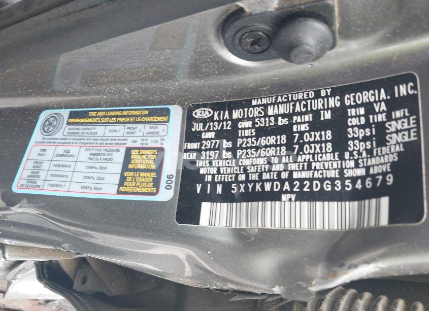 Photo 9 of 2013 Kia Sorento SX V6 (VIN 5XYKWDA22DG354679)