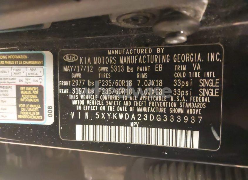 Photo 9 of 2013 Kia Sorento SX V6 (VIN 5XYKWDA23DG333937)