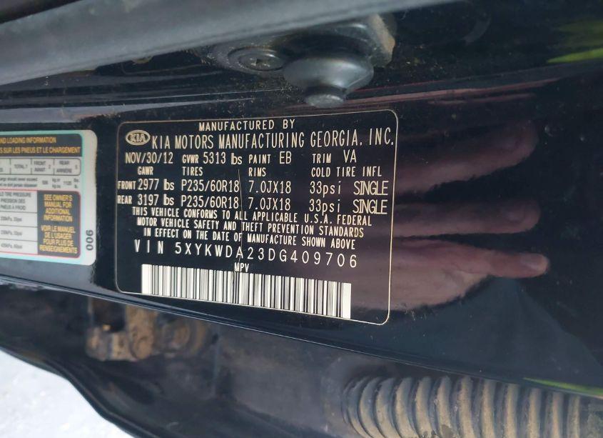 Photo 9 of 2013 Kia Sorento SX V6 (VIN 5XYKWDA23DG409706)