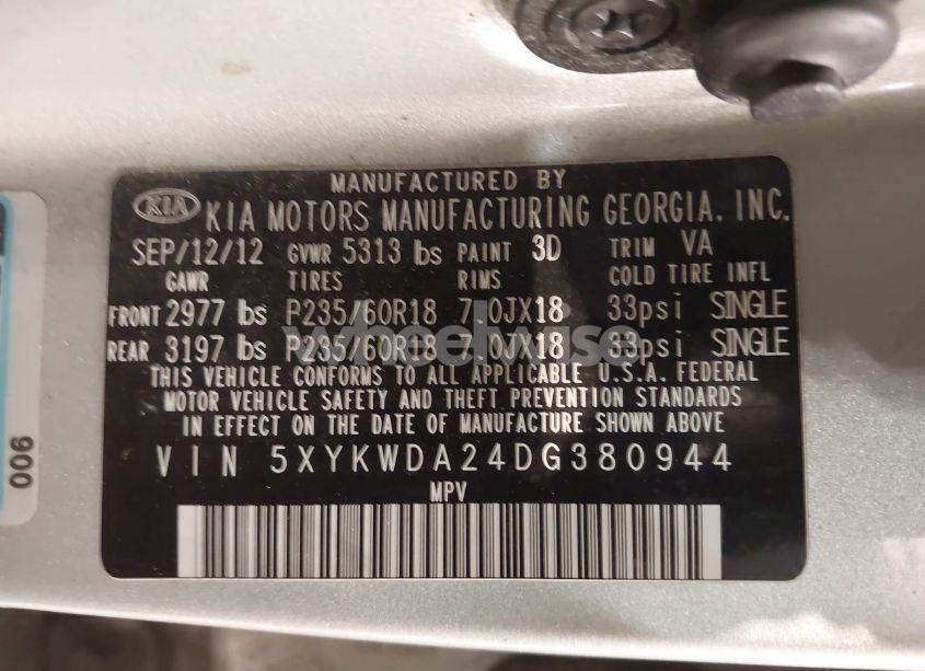 Photo 9 of 2013 Kia Sorento SX V6 (VIN 5XYKWDA24DG380944)