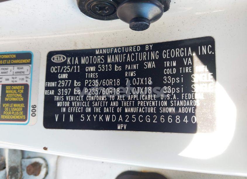 Photo 9 of 2012 Kia Sorento SX V6 (VIN 5XYKWDA25CG266840)