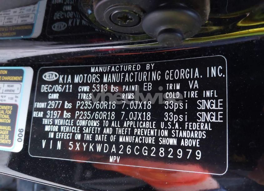 Photo 9 of 2012 Kia Sorento SX V6 (VIN 5XYKWDA26CG282979)