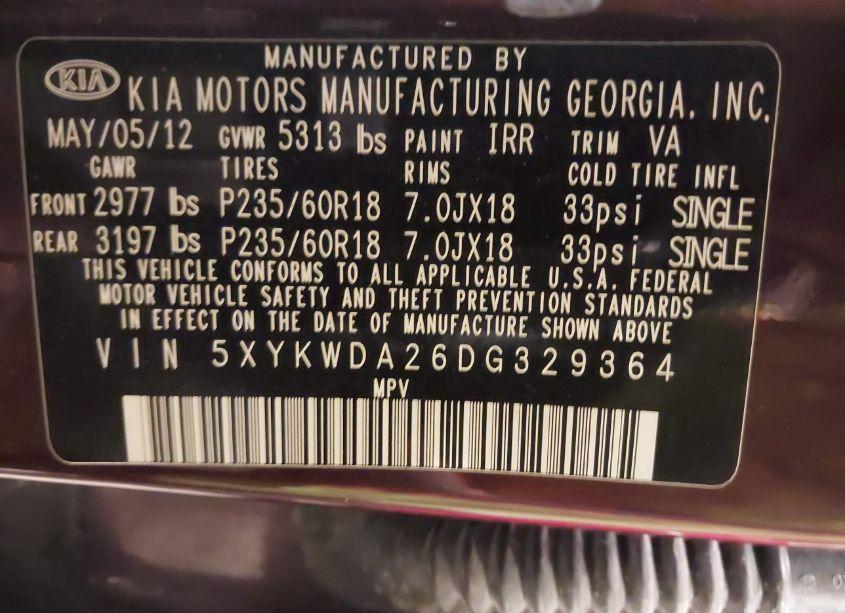 Photo 9 of 2013 Kia Sorento SX V6 (VIN 5XYKWDA26DG329364)