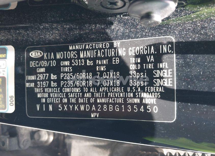 Photo 9 of 2011 Kia Sorento SX V6 (VIN 5XYKWDA28BG135450)