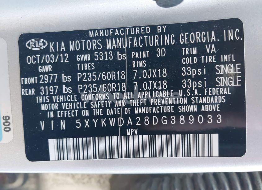 Photo 9 of 2013 Kia Sorento SX V6 (VIN 5XYKWDA28DG389033)