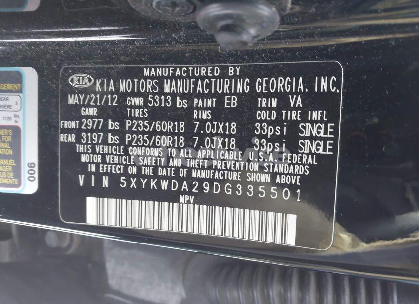 Photo 9 of 2013 Kia Sorento SX V6 (VIN 5XYKWDA29DG335501)