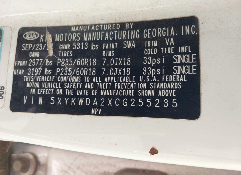 Photo 9 of 2012 Kia Sorento SX V6 (VIN 5XYKWDA2XCG255235)