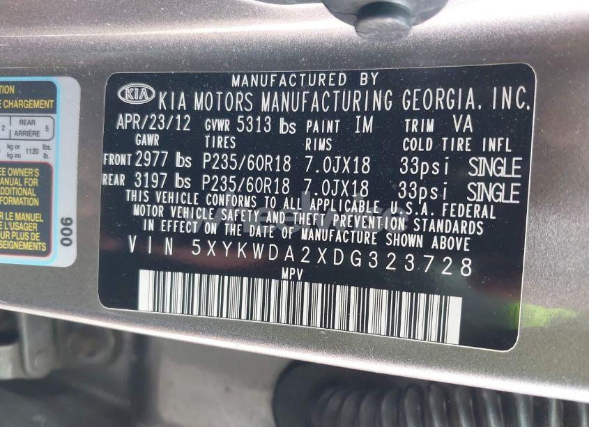 Photo 9 of 2013 Kia Sorento SX V6 (VIN 5XYKWDA2XDG323728)