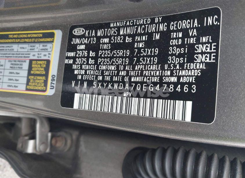 Photo 9 of 2014 Kia Sorento SX V6 (VIN 5XYKWDA70EG478463)
